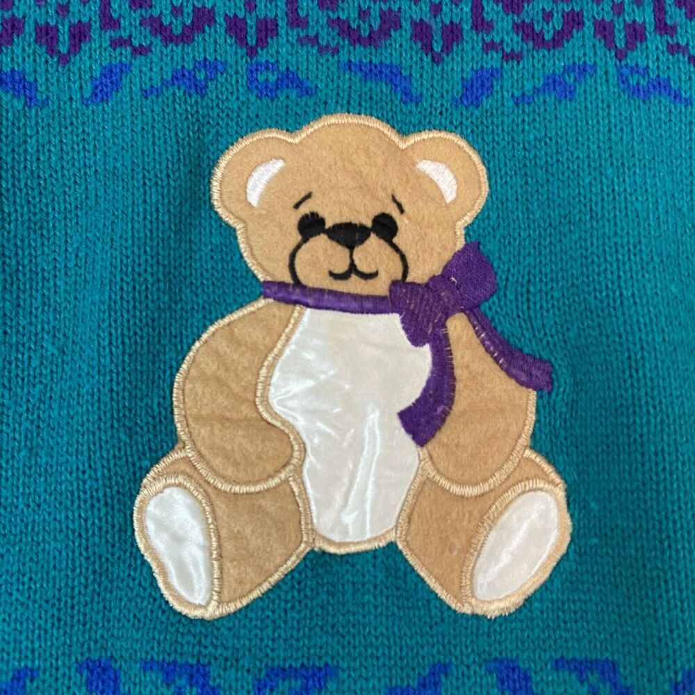 Jennifer Adams 90s Teddy Bear Sweater Womens Sz M Knit Kei Kawaii Soft Girl - Picture 2 of 6